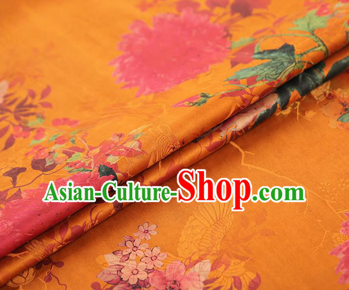 China Classical Orange Gambiered Guangdong Gauze Drapery Traditional Cheongsam Peony Pattern Brocade Fabric China Classical Orange Gambiered Guangdong Gauze Drapery Traditional Cheongsam Peony Pattern Brocade Fabric