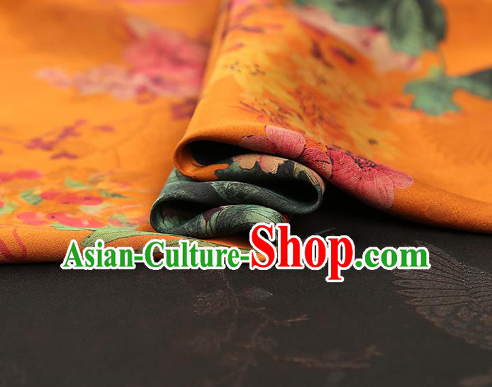 China Classical Orange Gambiered Guangdong Gauze Drapery Traditional Cheongsam Peony Pattern Brocade Fabric China Classical Orange Gambiered Guangdong Gauze Drapery Traditional Cheongsam Peony Pattern Brocade Fabric