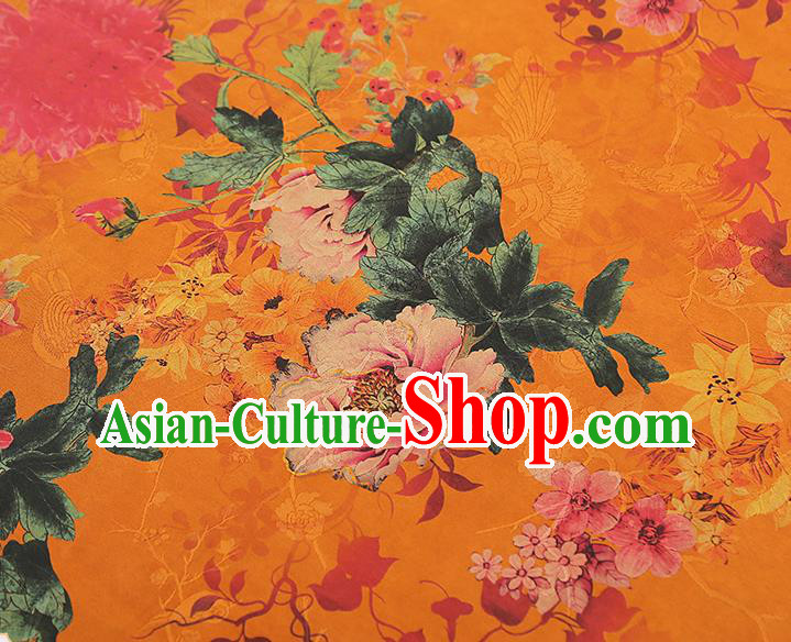 China Classical Orange Gambiered Guangdong Gauze Drapery Traditional Cheongsam Peony Pattern Brocade Fabric China Classical Orange Gambiered Guangdong Gauze Drapery Traditional Cheongsam Peony Pattern Brocade Fabric