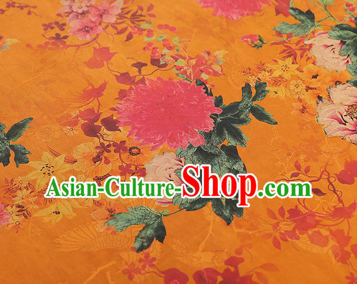 China Classical Orange Gambiered Guangdong Gauze Drapery Traditional Cheongsam Peony Pattern Brocade Fabric China Classical Orange Gambiered Guangdong Gauze Drapery Traditional Cheongsam Peony Pattern Brocade Fabric