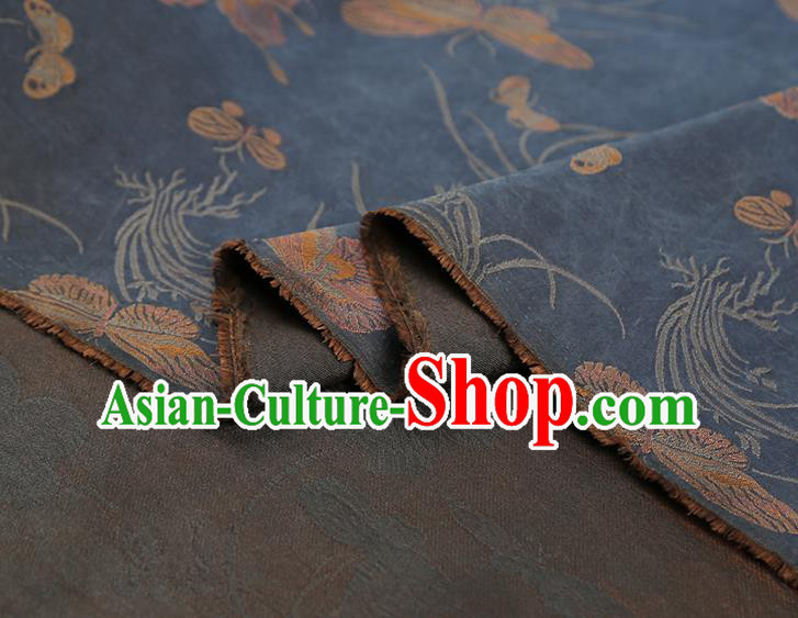 China Traditional Cheongsam Butterfly Orchids Pattern Brocade Fabric Classical Navy Gambiered Guangdong Gauze Drapery China Traditional Cheongsam Butterfly Orchids Pattern Brocade Fabric Classical Navy Gambiered Guangdong Gauze Drapery