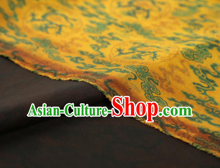 China Traditional Cheongsam Dragons Pattern Brocade Fabric Classical Yellow Gambiered Guangdong Gauze China Traditional Cheongsam Dragons Pattern Brocade Fabric Classical Yellow Gambiered Guangdong Gauze