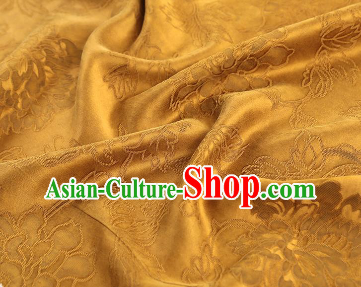 China Traditional Jacquard Peony Pattern Gambiered Guangdong Gauze Classical Cheongsam Golden Silk Fabric China Traditional Jacquard Peony Pattern Gambiered Guangdong Gauze Classical Cheongsam Golden Silk Fabric