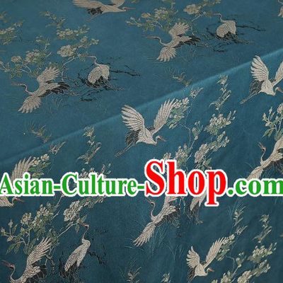 China Traditional Cranes Pattern Song Brocade Classical Cheongsam Lake Blue Silk Fabric