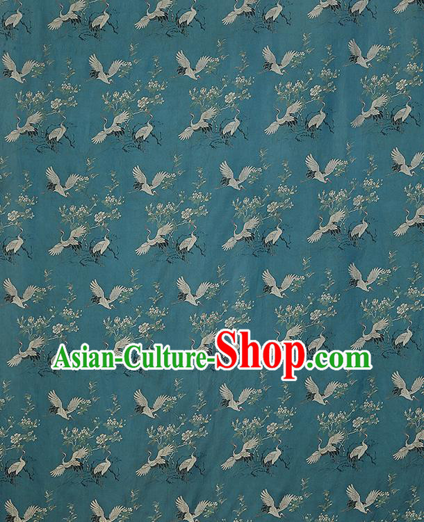 China Traditional Cranes Pattern Song Brocade Classical Cheongsam Lake Blue Silk Fabric China Traditional Cranes Pattern Song Brocade Classical Cheongsam Lake Blue Silk Fabric