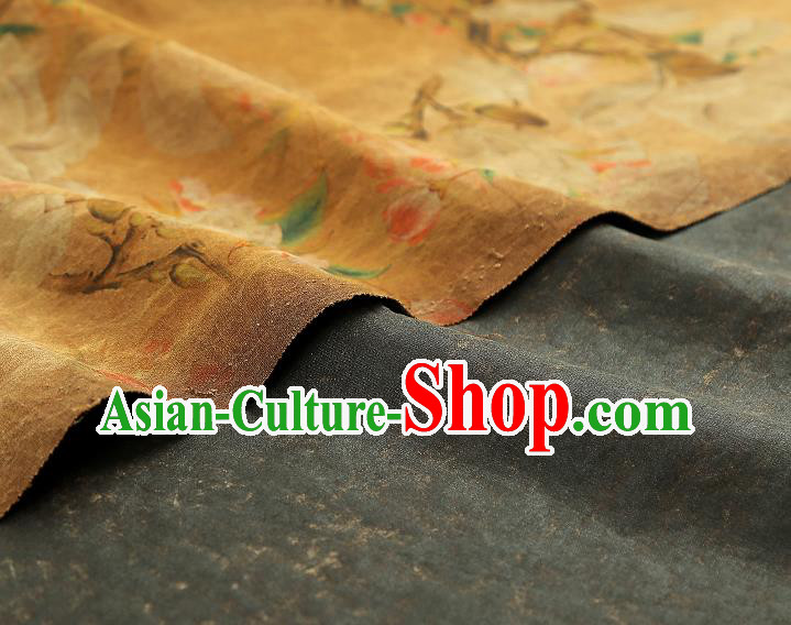 China Traditional Mangnolia Birds Pattern Gambiered Guangdong Gauze Classical Cheongsam Yellow Silk Fabric China Traditional Mangnolia Birds Pattern Gambiered Guangdong Gauze Classical Cheongsam Yellow Silk Fabric