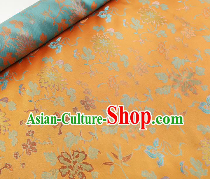 China Traditional Chrysanthemum Pattern Song Brocade Classical Cheongsam Orange Silk Fabric China Traditional Chrysanthemum Pattern Song Brocade Classical Cheongsam Orange Silk Fabric