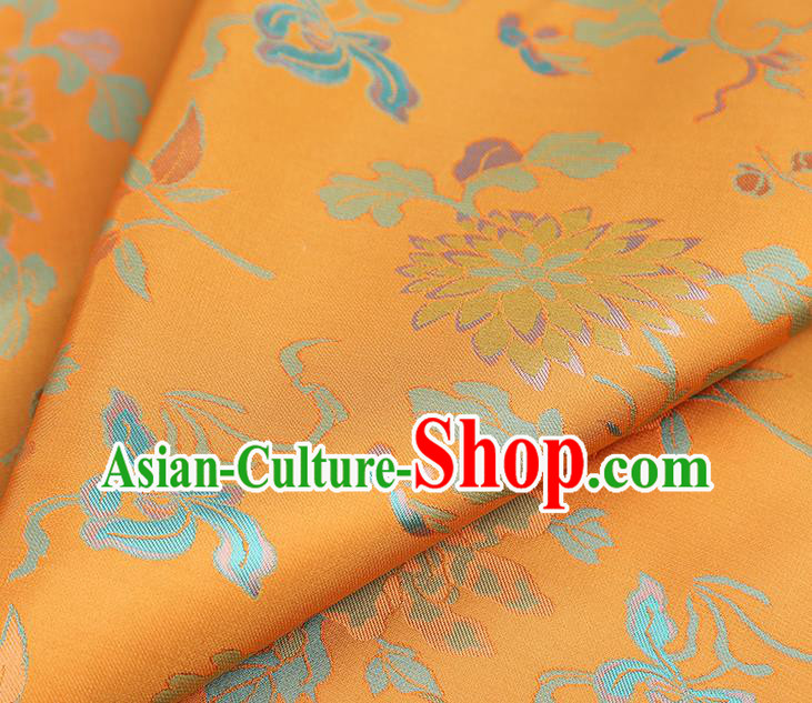 China Traditional Chrysanthemum Pattern Song Brocade Classical Cheongsam Orange Silk Fabric China Traditional Chrysanthemum Pattern Song Brocade Classical Cheongsam Orange Silk Fabric