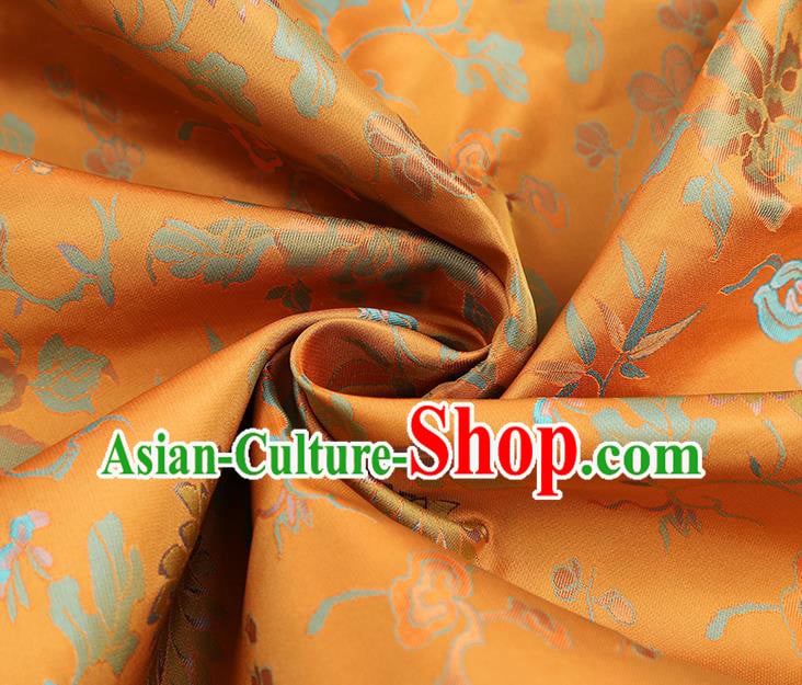 China Traditional Chrysanthemum Pattern Song Brocade Classical Cheongsam Orange Silk Fabric China Traditional Chrysanthemum Pattern Song Brocade Classical Cheongsam Orange Silk Fabric