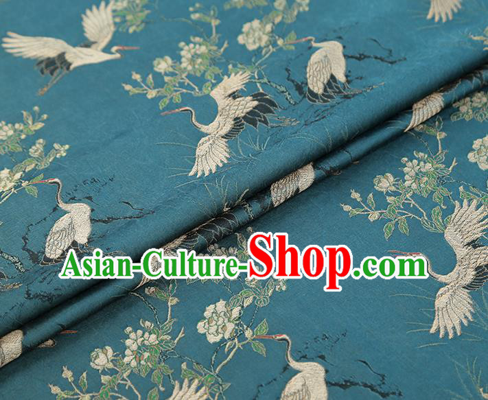 China Traditional Cranes Pattern Song Brocade Classical Cheongsam Lake Blue Silk Fabric China Traditional Cranes Pattern Song Brocade Classical Cheongsam Lake Blue Silk Fabric