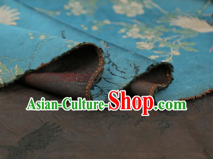 China Traditional Cranes Pattern Song Brocade Classical Cheongsam Lake Blue Silk Fabric China Traditional Cranes Pattern Song Brocade Classical Cheongsam Lake Blue Silk Fabric