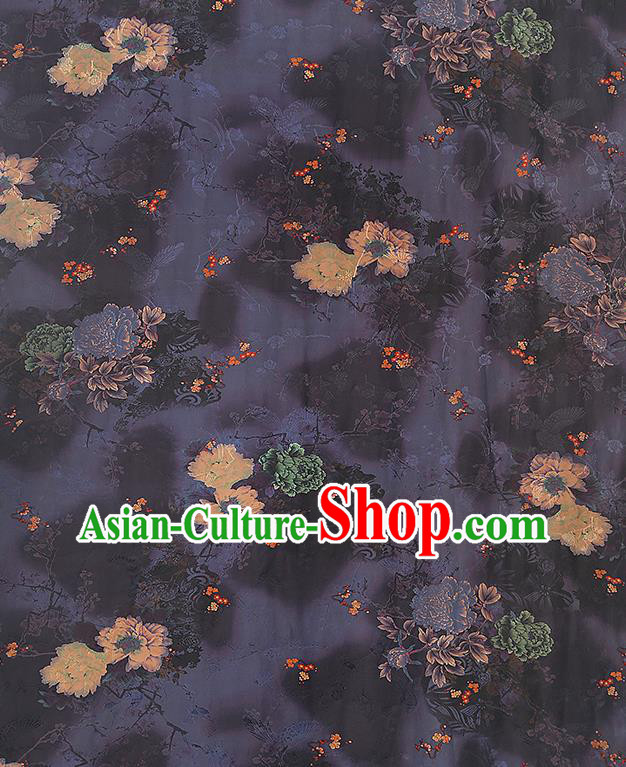China Traditional Peony Pattern Brocade Classical Cheongsam Deep Purple Silk Fabric China Traditional Peony Pattern Brocade Classical Cheongsam Deep Purple Silk Fabric