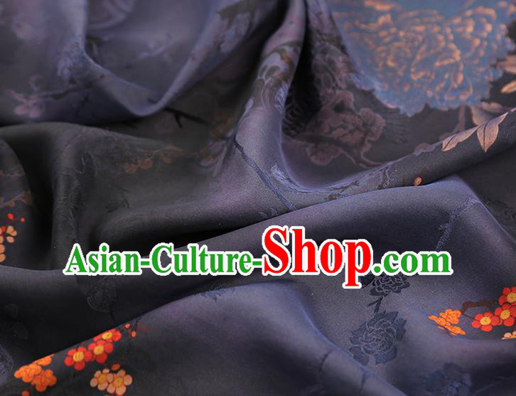 China Traditional Peony Pattern Brocade Classical Cheongsam Deep Purple Silk Fabric China Traditional Peony Pattern Brocade Classical Cheongsam Deep Purple Silk Fabric