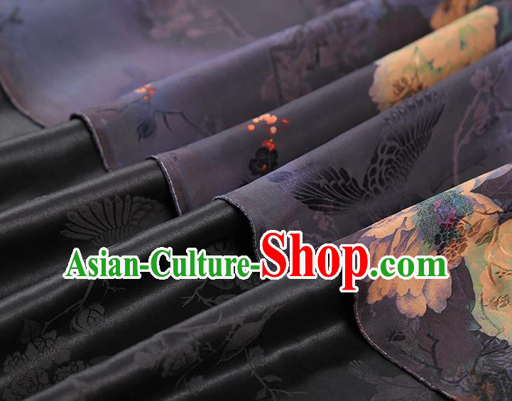 China Traditional Peony Pattern Brocade Classical Cheongsam Deep Purple Silk Fabric China Traditional Peony Pattern Brocade Classical Cheongsam Deep Purple Silk Fabric