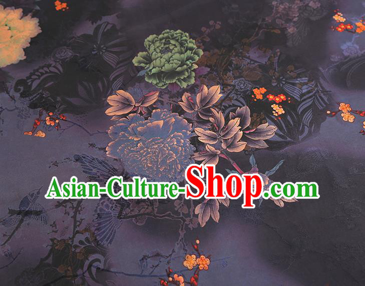 China Traditional Peony Pattern Brocade Classical Cheongsam Deep Purple Silk Fabric China Traditional Peony Pattern Brocade Classical Cheongsam Deep Purple Silk Fabric