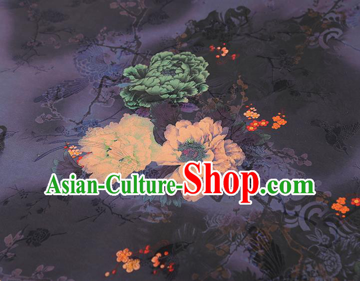China Traditional Peony Pattern Brocade Classical Cheongsam Deep Purple Silk Fabric China Traditional Peony Pattern Brocade Classical Cheongsam Deep Purple Silk Fabric