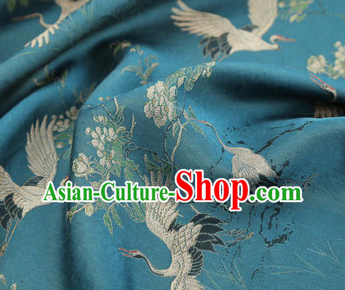 China Traditional Cranes Pattern Song Brocade Classical Cheongsam Lake Blue Silk Fabric China Traditional Cranes Pattern Song Brocade Classical Cheongsam Lake Blue Silk Fabric