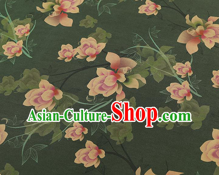 China Classical Cheongsam Green Silk Fabric Gambiered Guangdong Gauze Traditional Mangnolia Pattern Brocade China Classical Cheongsam Green Silk Fabric Gambiered Guangdong Gauze Traditional Mangnolia Pattern Brocade