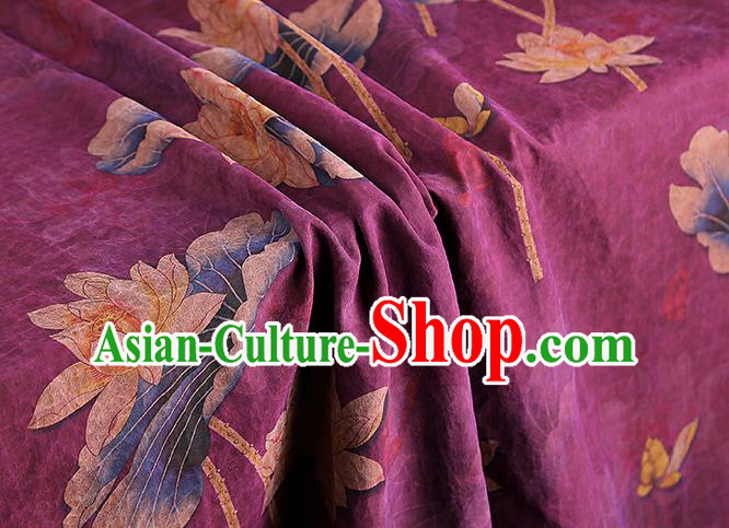 China Gambiered Guangdong Gauze Traditional Lotus Pattern Brocade Classical Cheongsam Purple Silk Fabric China Gambiered Guangdong Gauze Traditional Lotus Pattern Brocade Classical Cheongsam Purple Silk Fabric