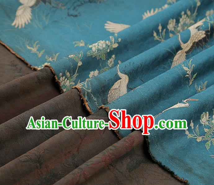 China Traditional Cranes Pattern Song Brocade Classical Cheongsam Lake Blue Silk Fabric China Traditional Cranes Pattern Song Brocade Classical Cheongsam Lake Blue Silk Fabric