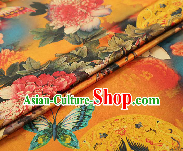 China Classical Cheongsam Orange Silk Fabric Gambiered Guangdong Gauze Traditional Mangnolia Pattern Brocade China Classical Cheongsam Orange Silk Fabric Gambiered Guangdong Gauze Traditional Mangnolia Pattern Brocade