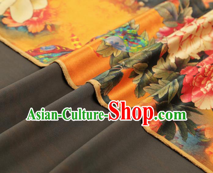 China Classical Cheongsam Orange Silk Fabric Gambiered Guangdong Gauze Traditional Mangnolia Pattern Brocade China Classical Cheongsam Orange Silk Fabric Gambiered Guangdong Gauze Traditional Mangnolia Pattern Brocade