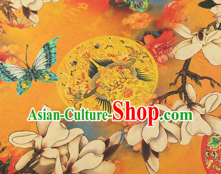 China Classical Cheongsam Orange Silk Fabric Gambiered Guangdong Gauze Traditional Mangnolia Pattern Brocade China Classical Cheongsam Orange Silk Fabric Gambiered Guangdong Gauze Traditional Mangnolia Pattern Brocade