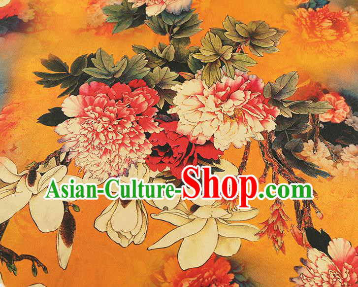 China Classical Cheongsam Orange Silk Fabric Gambiered Guangdong Gauze Traditional Mangnolia Pattern Brocade China Classical Cheongsam Orange Silk Fabric Gambiered Guangdong Gauze Traditional Mangnolia Pattern Brocade