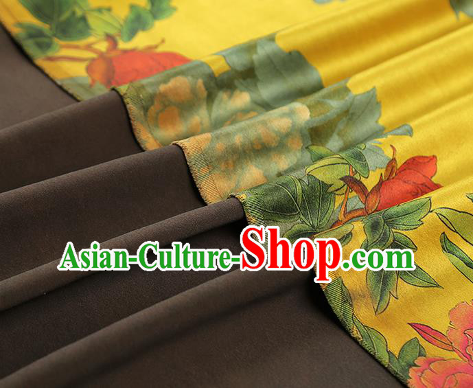 China Classical Peony Pattern Cheongsam Silk Fabric Traditional Yellow Gambiered Guangdong Gauze China Classical Peony Pattern Cheongsam Silk Fabric Traditional Yellow Gambiered Guangdong Gauze