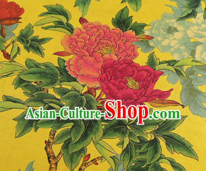 China Classical Peony Pattern Cheongsam Silk Fabric Traditional Yellow Gambiered Guangdong Gauze China Classical Peony Pattern Cheongsam Silk Fabric Traditional Yellow Gambiered Guangdong Gauze
