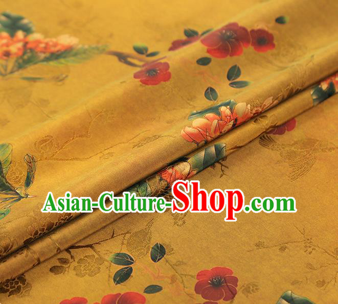 China Classical Plum Blossom Pattern Cheongsam Silk Fabric Traditional Ginger Gambiered Guangdong Gauze Drapery China Classical Plum Blossom Pattern Cheongsam Silk Fabric Traditional Ginger Gambiered Guangdong Gauze Drapery