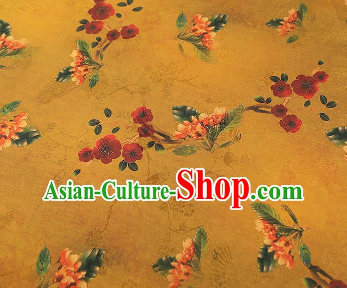 China Classical Plum Blossom Pattern Cheongsam Silk Fabric Traditional Ginger Gambiered Guangdong Gauze Drapery China Classical Plum Blossom Pattern Cheongsam Silk Fabric Traditional Ginger Gambiered Guangdong Gauze Drapery