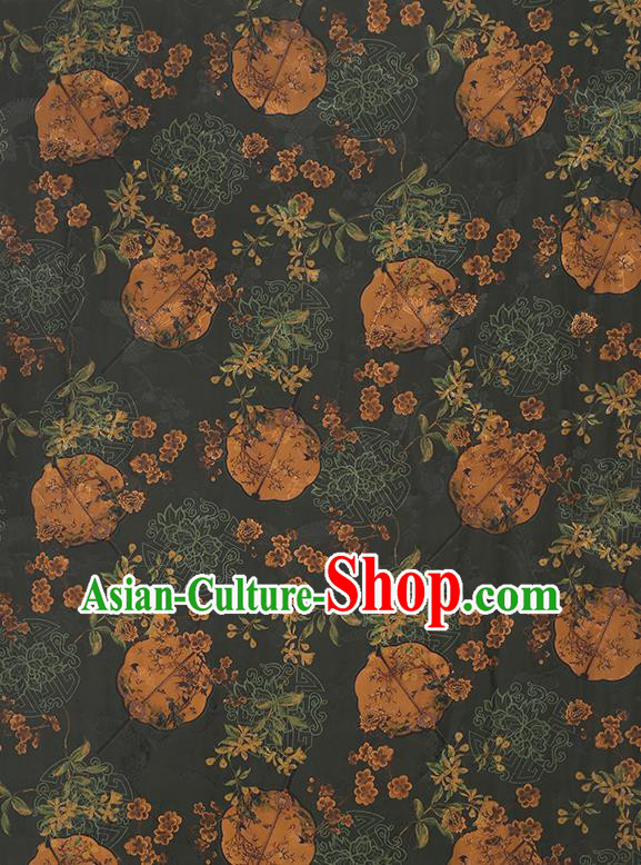 China Traditional Atrovirens Gambiered Guangdong Gauze Drapery Classical Plum Fan Pattern Cheongsam Silk Fabric China Traditional Atrovirens Gambiered Guangdong Gauze Drapery Classical Plum Fan Pattern Cheongsam Silk Fabric