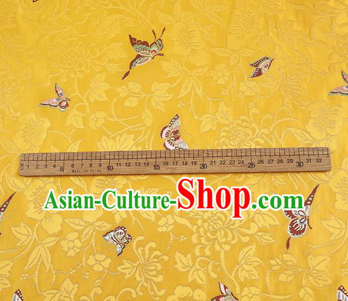 China Cheongsam Silk Fabric Traditional Classical Butterfly Pattern Yellow Nanjing Brocade China Cheongsam Silk Fabric Traditional Classical Butterfly Pattern Yellow Nanjing Brocade
