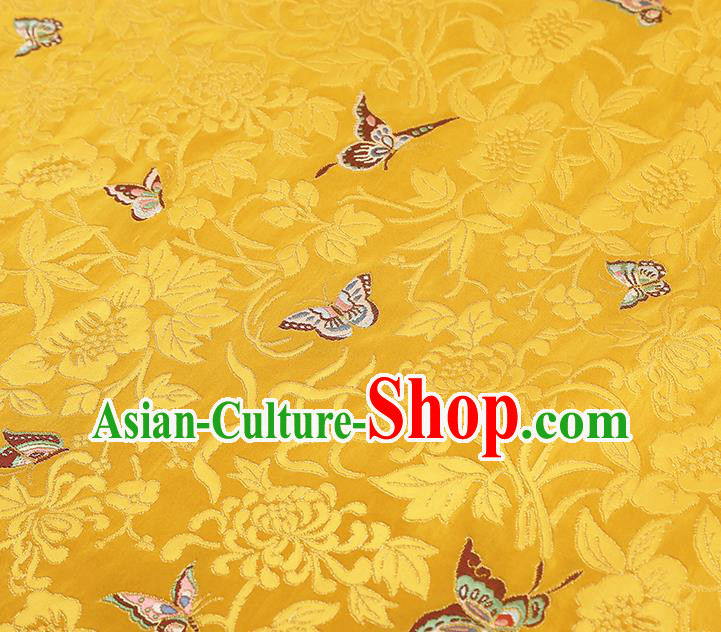 China Cheongsam Silk Fabric Traditional Classical Butterfly Pattern Yellow Nanjing Brocade China Cheongsam Silk Fabric Traditional Classical Butterfly Pattern Yellow Nanjing Brocade