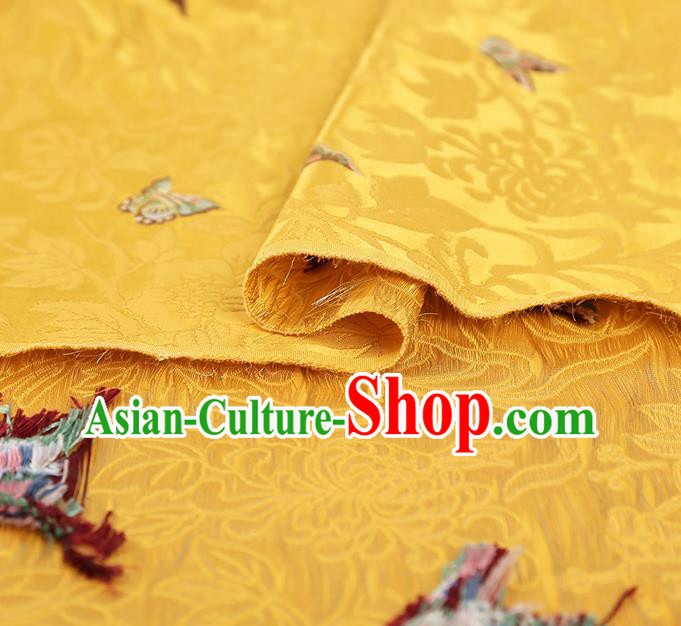 China Cheongsam Silk Fabric Traditional Classical Butterfly Pattern Yellow Nanjing Brocade China Cheongsam Silk Fabric Traditional Classical Butterfly Pattern Yellow Nanjing Brocade