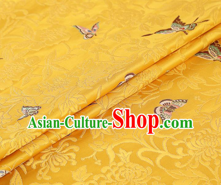 China Cheongsam Silk Fabric Traditional Classical Butterfly Pattern Yellow Nanjing Brocade China Cheongsam Silk Fabric Traditional Classical Butterfly Pattern Yellow Nanjing Brocade