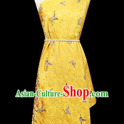 China Cheongsam Silk Fabric Traditional Classical Butterfly Pattern Yellow Nanjing Brocade