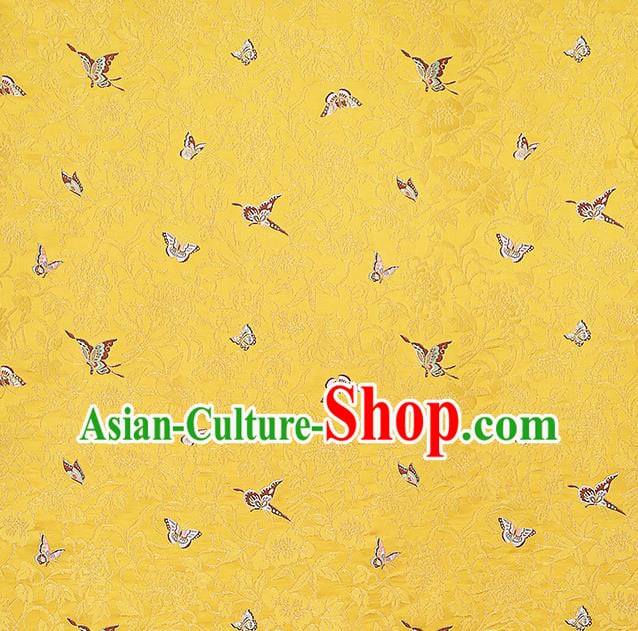 China Cheongsam Silk Fabric Traditional Classical Butterfly Pattern Yellow Nanjing Brocade China Cheongsam Silk Fabric Traditional Classical Butterfly Pattern Yellow Nanjing Brocade