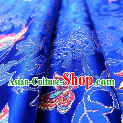 China Traditional Classical Butterfly Pattern Royalblue Nanjing Brocade Cheongsam Silk Fabric