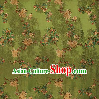 China Traditional Mangnolia Pattern Green Brocade Classical Cheongsam Silk Fabric