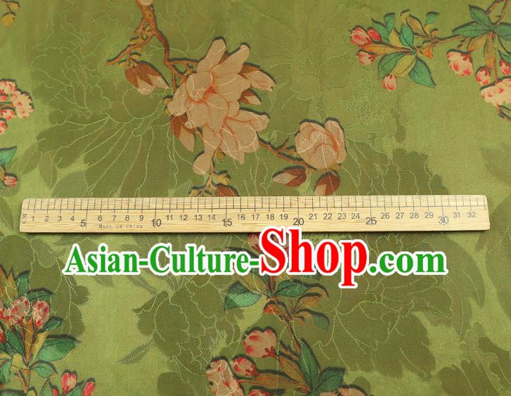 China Traditional Mangnolia Pattern Green Brocade Classical Cheongsam Silk Fabric China Traditional Mangnolia Pattern Green Brocade Classical Cheongsam Silk Fabric