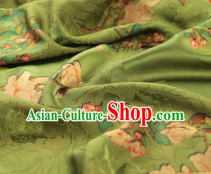 China Traditional Mangnolia Pattern Green Brocade Classical Cheongsam Silk Fabric China Traditional Mangnolia Pattern Green Brocade Classical Cheongsam Silk Fabric