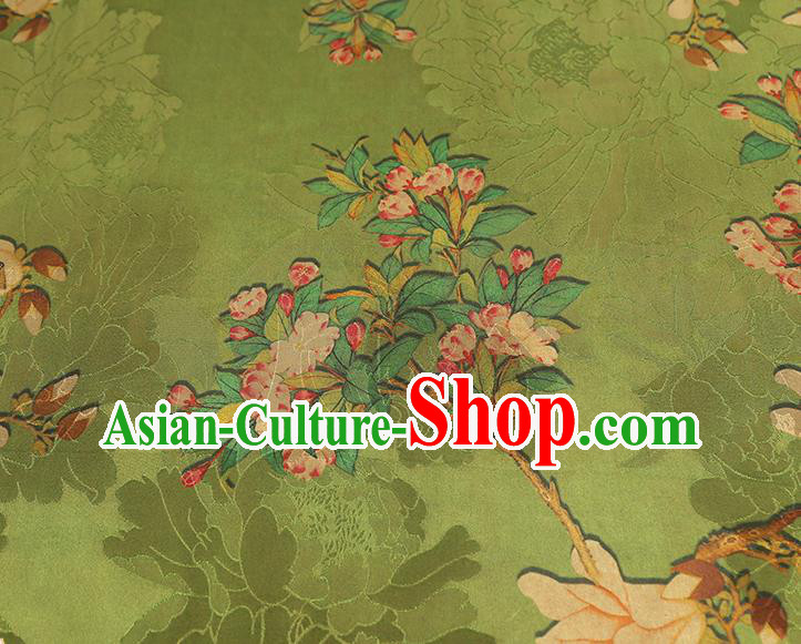 China Traditional Mangnolia Pattern Green Brocade Classical Cheongsam Silk Fabric China Traditional Mangnolia Pattern Green Brocade Classical Cheongsam Silk Fabric