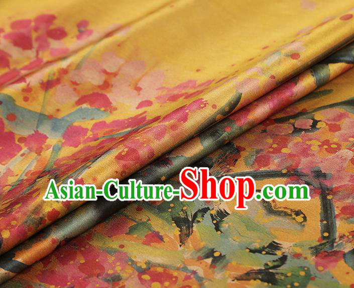 China Classical Plum Pattern Qipao Dress Silk Fabric Gambiered Guangdong Gauze Traditional Orange Brocade China Classical Plum Pattern Qipao Dress Silk Fabric Gambiered Guangdong Gauze Traditional Orange Brocade