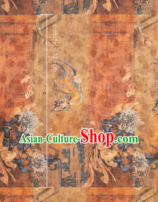 Traditional Chinese Brown Silk Fabric Asian China Classical Goddess Pattern Gambiered Guangdong Gauze Material Traditional Chinese Brown Silk Fabric Asian China Classical Goddess Pattern Gambiered Guangdong Gauze Material