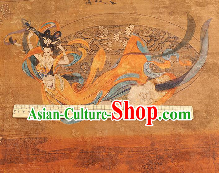 Traditional Chinese Brown Silk Fabric Asian China Classical Goddess Pattern Gambiered Guangdong Gauze Material Traditional Chinese Brown Silk Fabric Asian China Classical Goddess Pattern Gambiered Guangdong Gauze Material
