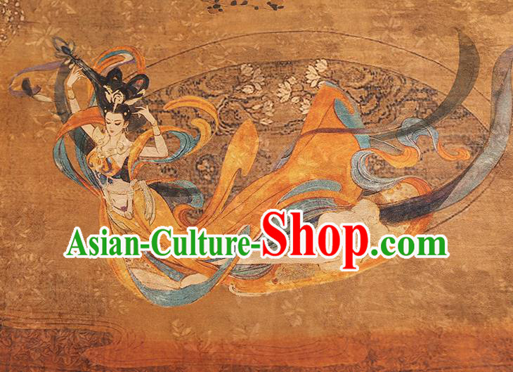 Traditional Chinese Brown Silk Fabric Asian China Classical Goddess Pattern Gambiered Guangdong Gauze Material Traditional Chinese Brown Silk Fabric Asian China Classical Goddess Pattern Gambiered Guangdong Gauze Material