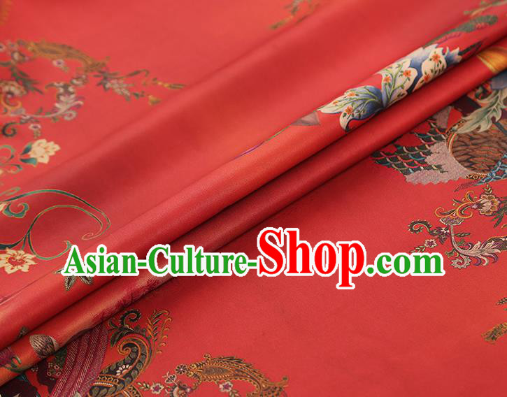 China Gambiered Guangdong Gauze Traditional Red Brocade Classical Flowers Pattern Wedding Dress Silk Fabric China Gambiered Guangdong Gauze Traditional Red Brocade Classical Flowers Pattern Wedding Dress Silk Fabric