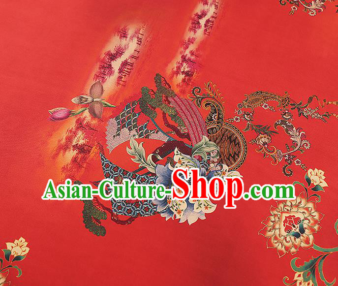 China Gambiered Guangdong Gauze Traditional Red Brocade Classical Flowers Pattern Wedding Dress Silk Fabric China Gambiered Guangdong Gauze Traditional Red Brocade Classical Flowers Pattern Wedding Dress Silk Fabric